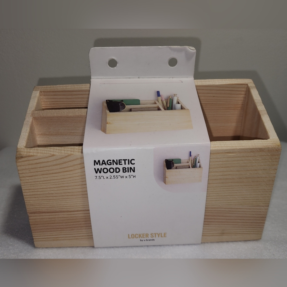 Locker Style Magnetic Wood Bin - Natural Wood